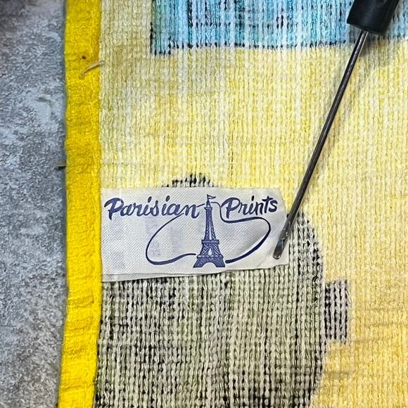 Vintage Parisian Prints Kitchen Tea Towel 1960s-70s Yellow Cotton Nylon Retro - Picture 5 of 12